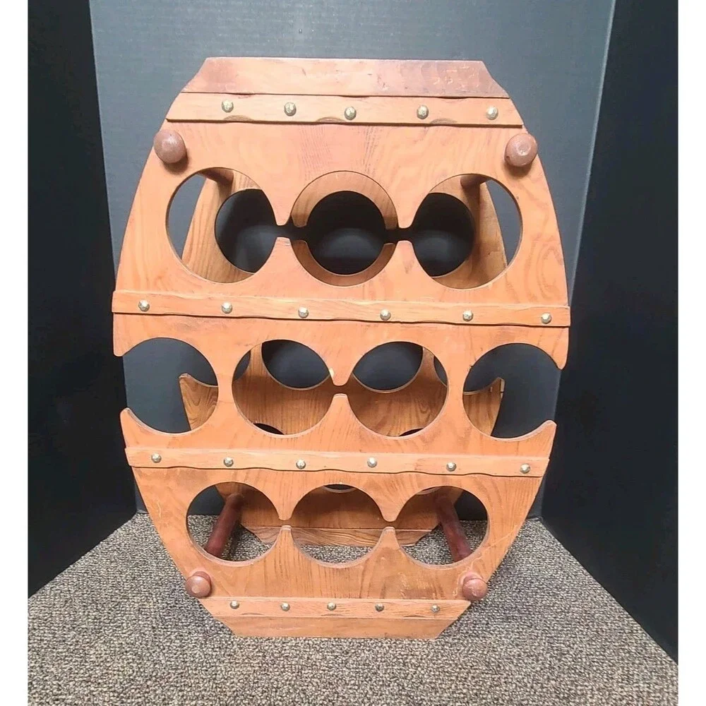 Vintage Solid Wood Barrell Wine Rack 10 Bottle Bar Storage Display 21x16x7.5